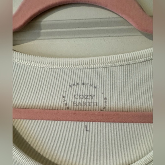 NEW Cozy Earth Rib Knit Long Sleeve Lounge Top Bamboo Ivory Size Large NWOT - Picture 4 of 5